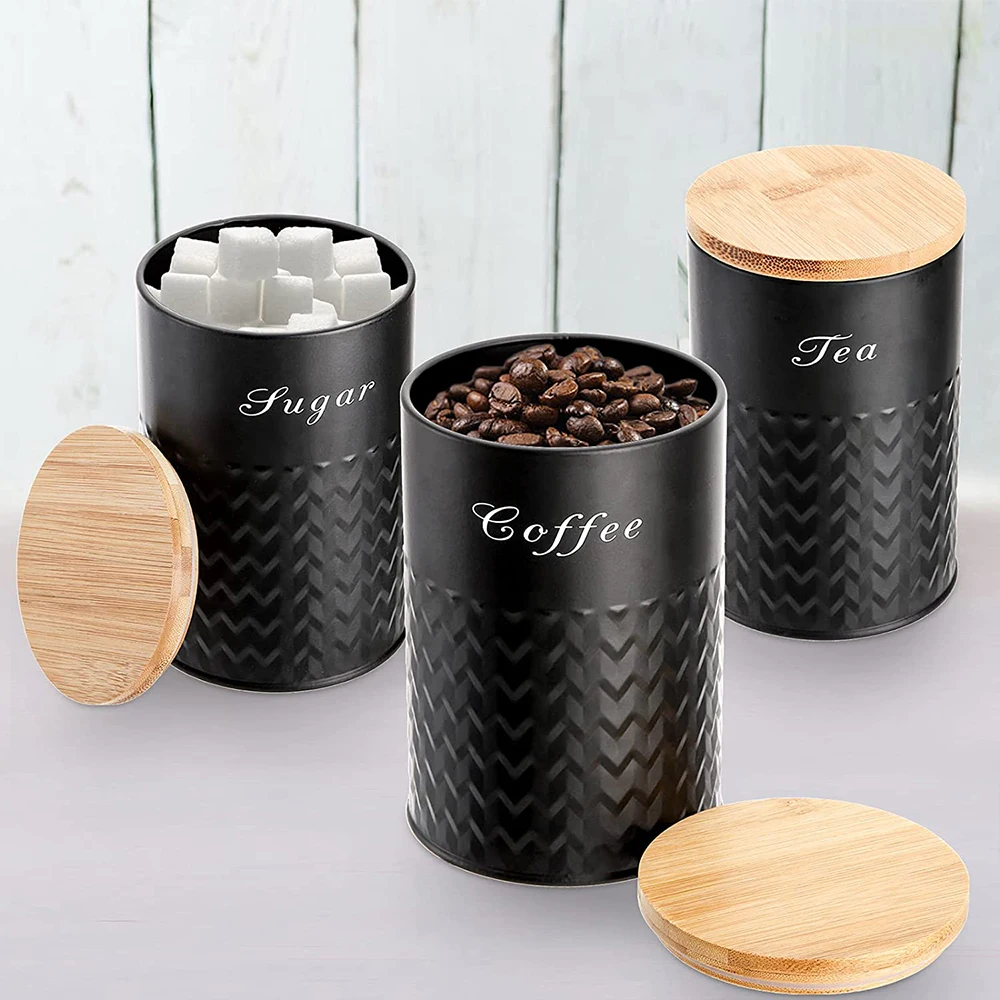 Bamboo Lids Airtight Canister Set Food Storage Containers Jars for Coffee Sugar Tea Flour Rustic Kitchen Decor Containers