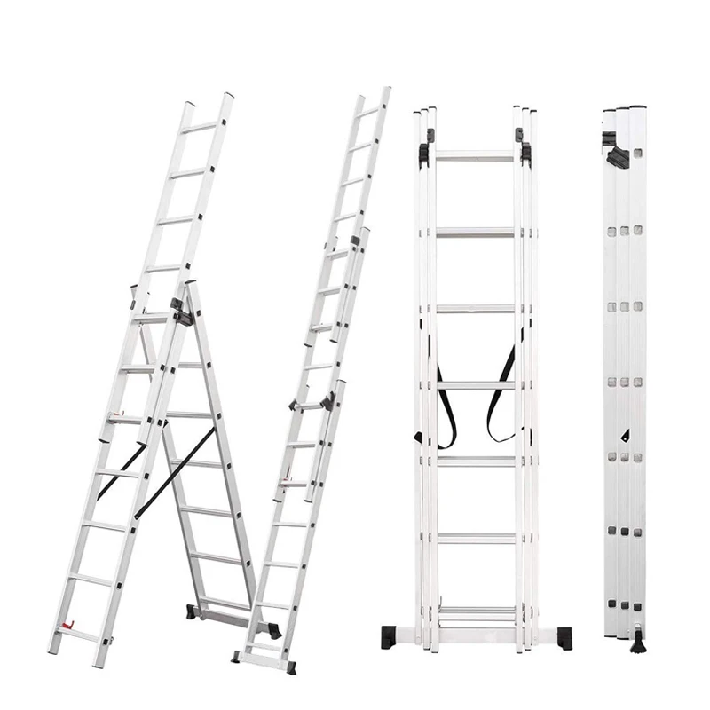 Multi purpose Triple Aluminum Extension Ladder 9.45m  3 Section 11 Step Ladder