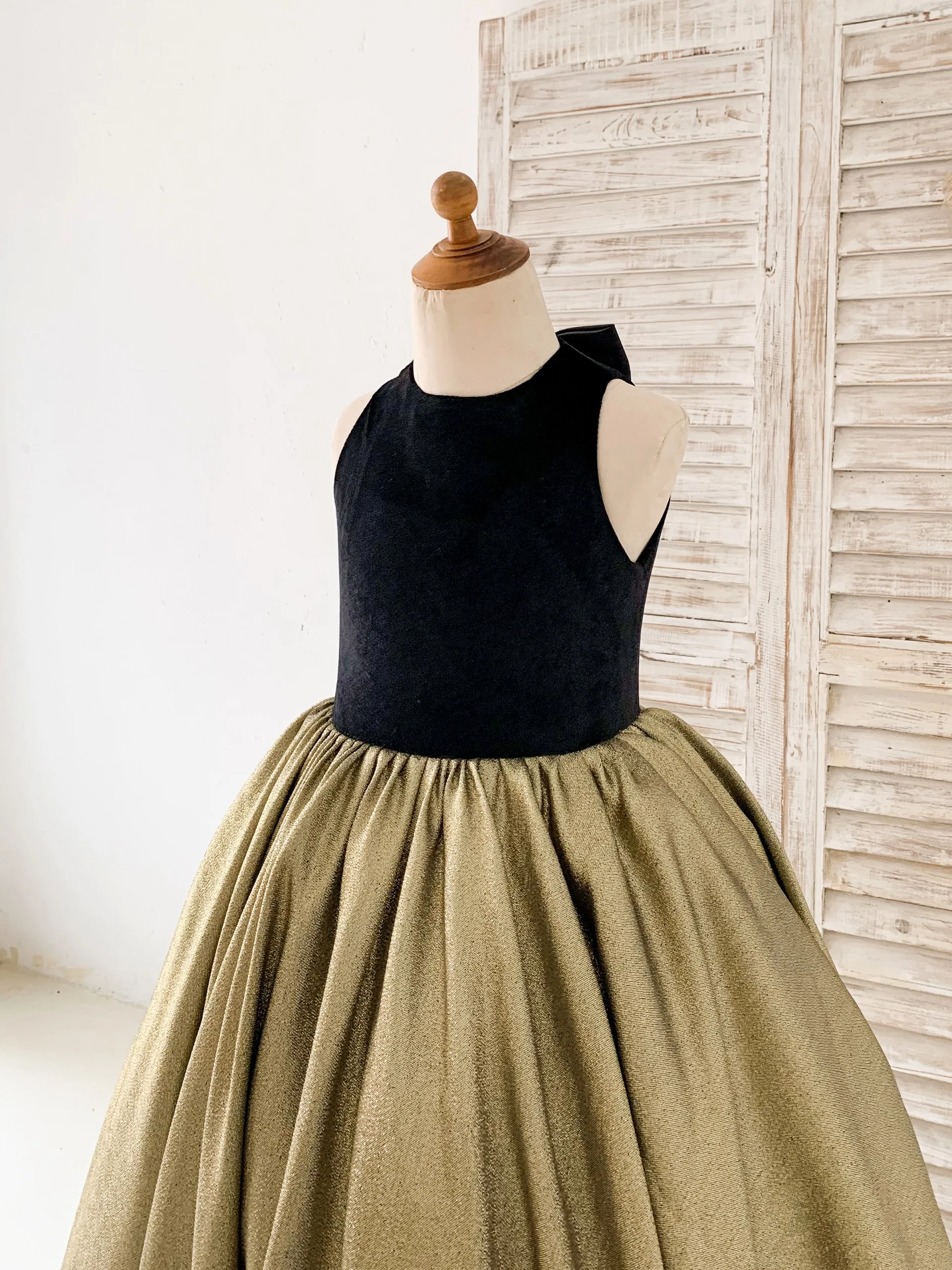 Black Velvet Gold Jacquard Wedding Flower Girl Dress Kids Princess Birthday Party Dress