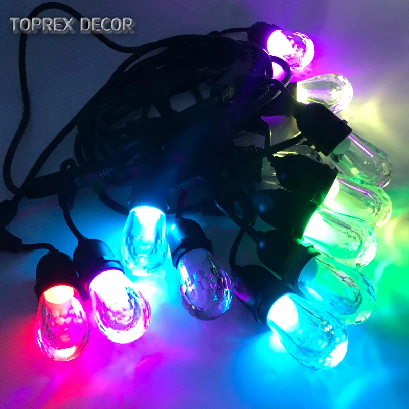 Outdoor E27 Socket LED String Lights RGB Color Changing Commercial Grade Festoon Lighting with 8 Light Effects for Christmas