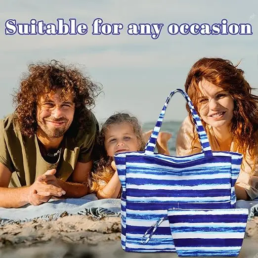 Large Tote Beach Bag Waterproof Sand proof Beach Pool Bag with Zipper and Wet Pockets Shoulder Bag