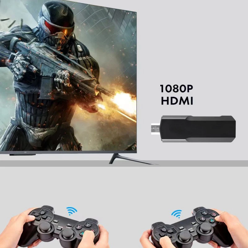 Video Gamepad Console 2.4G Wireless Controller HD Game Stick Box 4K 10000 games 64GB Classic Retro TV games For FC PS1 GBA