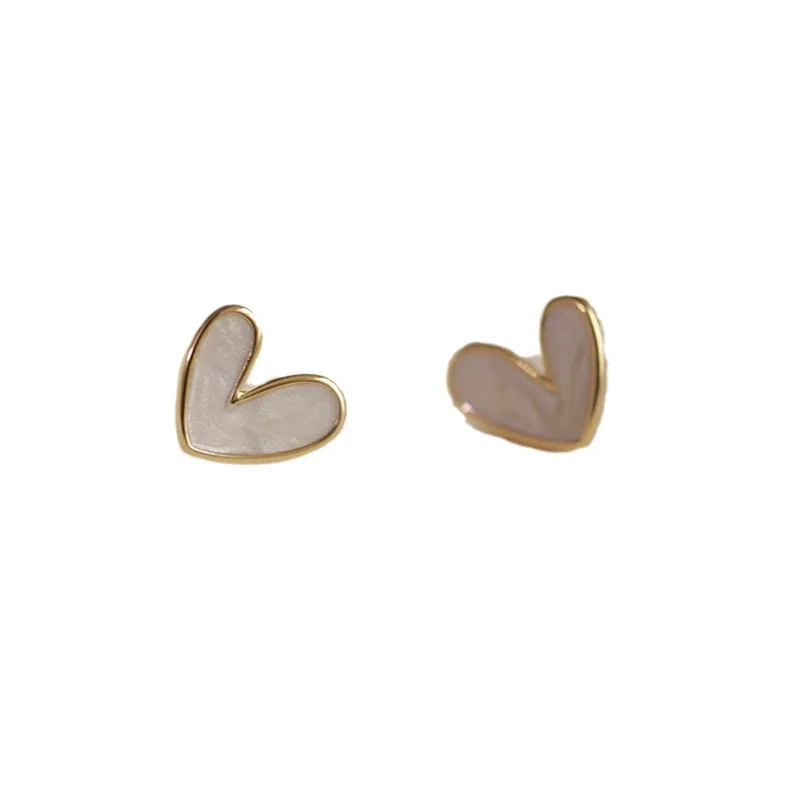 Vershal A4-1098 18K Gold Plated White Oil Dropping Love Earrings Sweet Girl Heart Mosquito Incense Plate Earrings