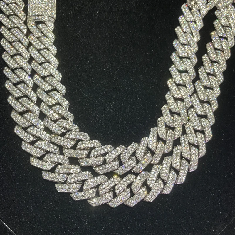 Stock Iced Out VVS Moissanite Cuban Bracelet 925 Silver Bling Moissanite Diamond Cuban Link Chain Hip Hop Men Jewelry Necklace