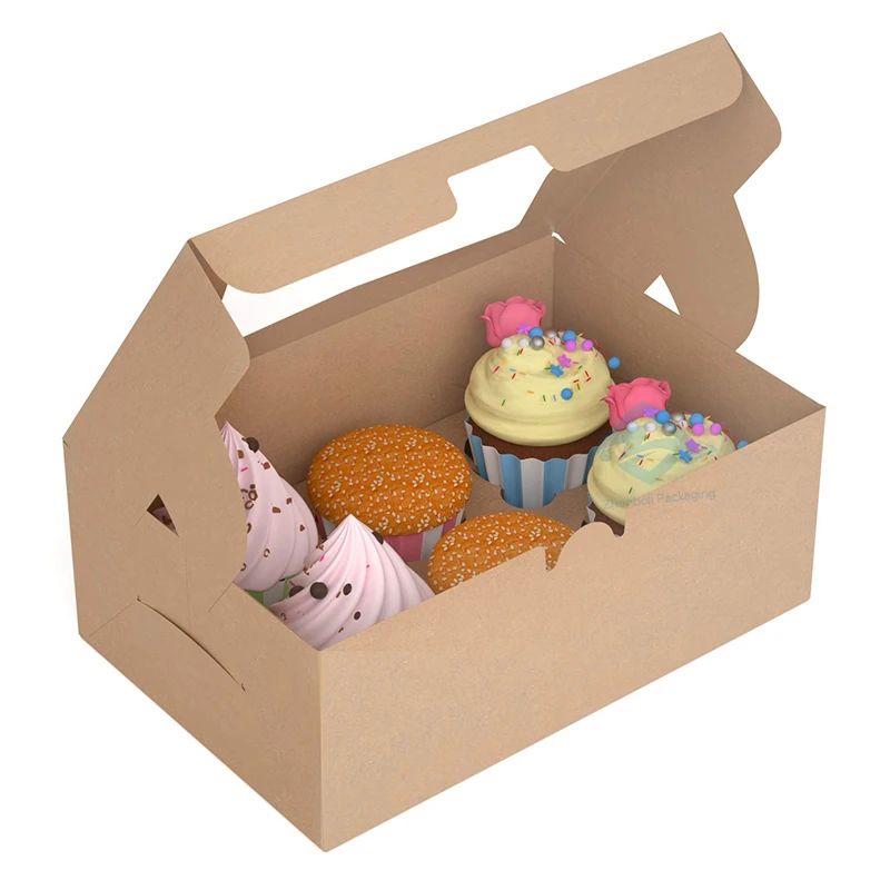 Wholesale Recycled Custom Printed  Take Away Kraft Paper Brown Craft Donut Cake Packaging Box