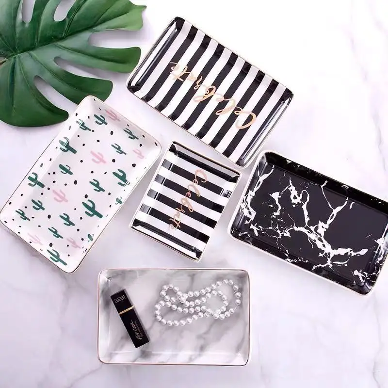 Gold Plated Marble Party Tableware ceramic tray With High End Ceramic  Nordic