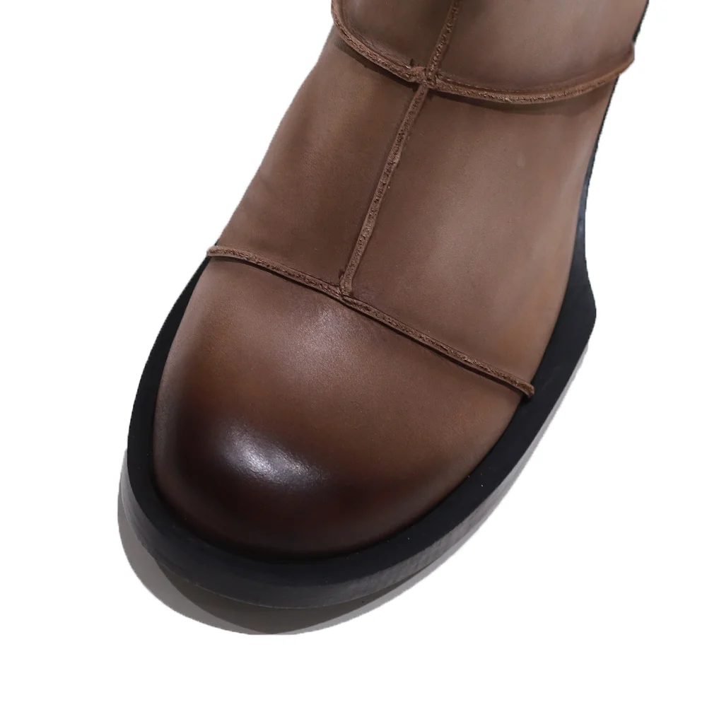 Hot sale trend ankle high genuine leather fur zip up platform heel for women and ladies wholesale boots shoes manufacturer