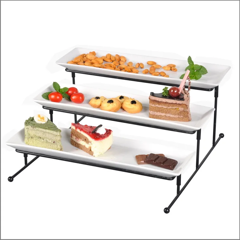 Wholesale Ceramic Dessert Plate 3 Tiered Hotel Restaurant Porcelain Serving Tray White Ceramic Serving Plates
