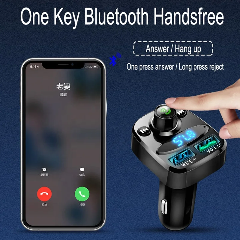 FM Transmitter Car MP3 Player TF Card U Disk Playback 3.1A USB Car Charger wireless Handsfree Bluetooth Car Kit FM Modulator X8