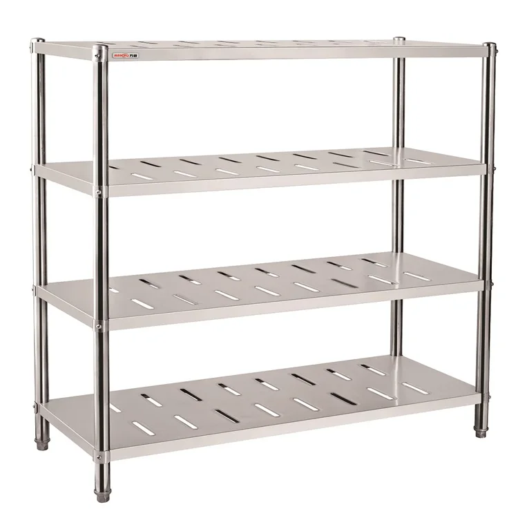 4 Tiers Stainless Steel Vegetable Display Rack Strong Load Capacity Restaurant Fruit Storage Shelf Kitchen Equipment