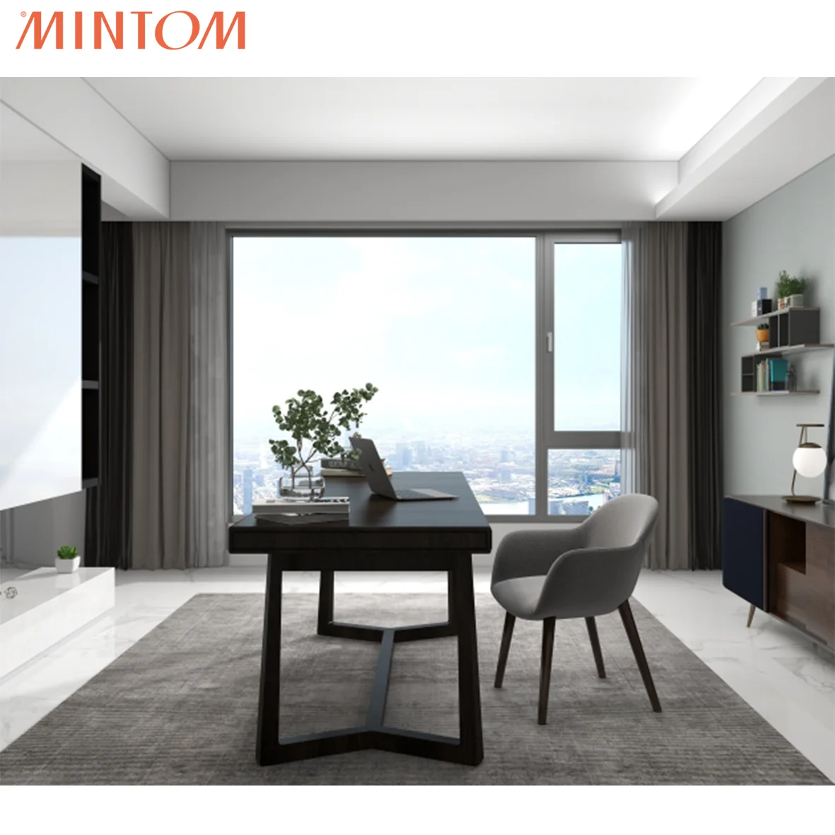 Mintom Modern Design Casement Windows Soundproof Windproof Aluminum Alloy Vertical Opening Pattern Villa Powder Coating