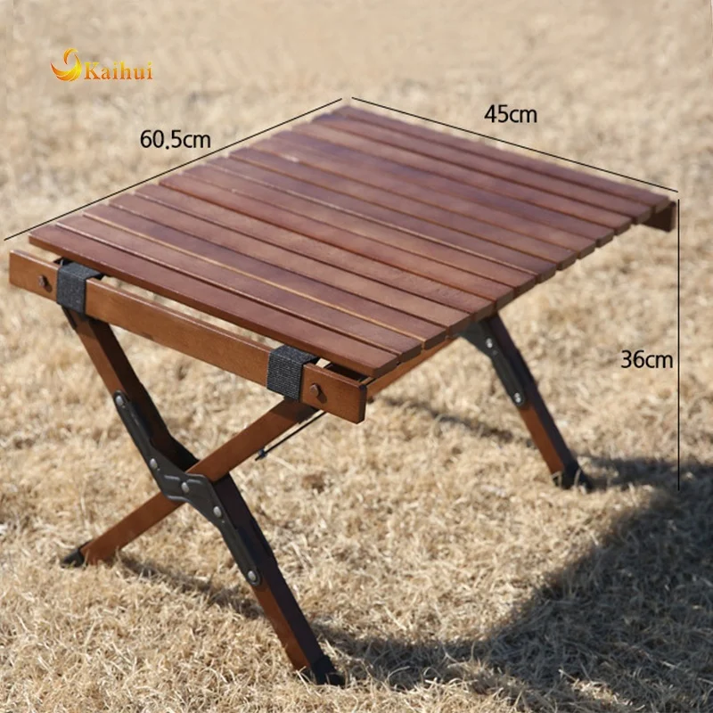 Motion Camping Solid Wood Roll Table 600 Black Beech Wood Folding Picnic Table Bag Included