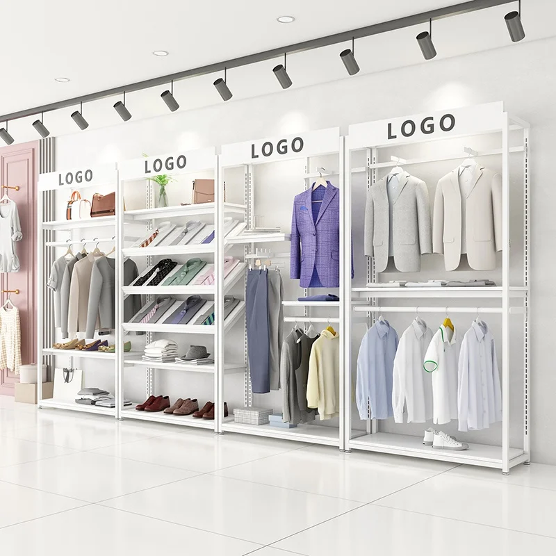 customized logo popular fashion stainless steel clothing men suit clothing store interior design store for man suit display stan