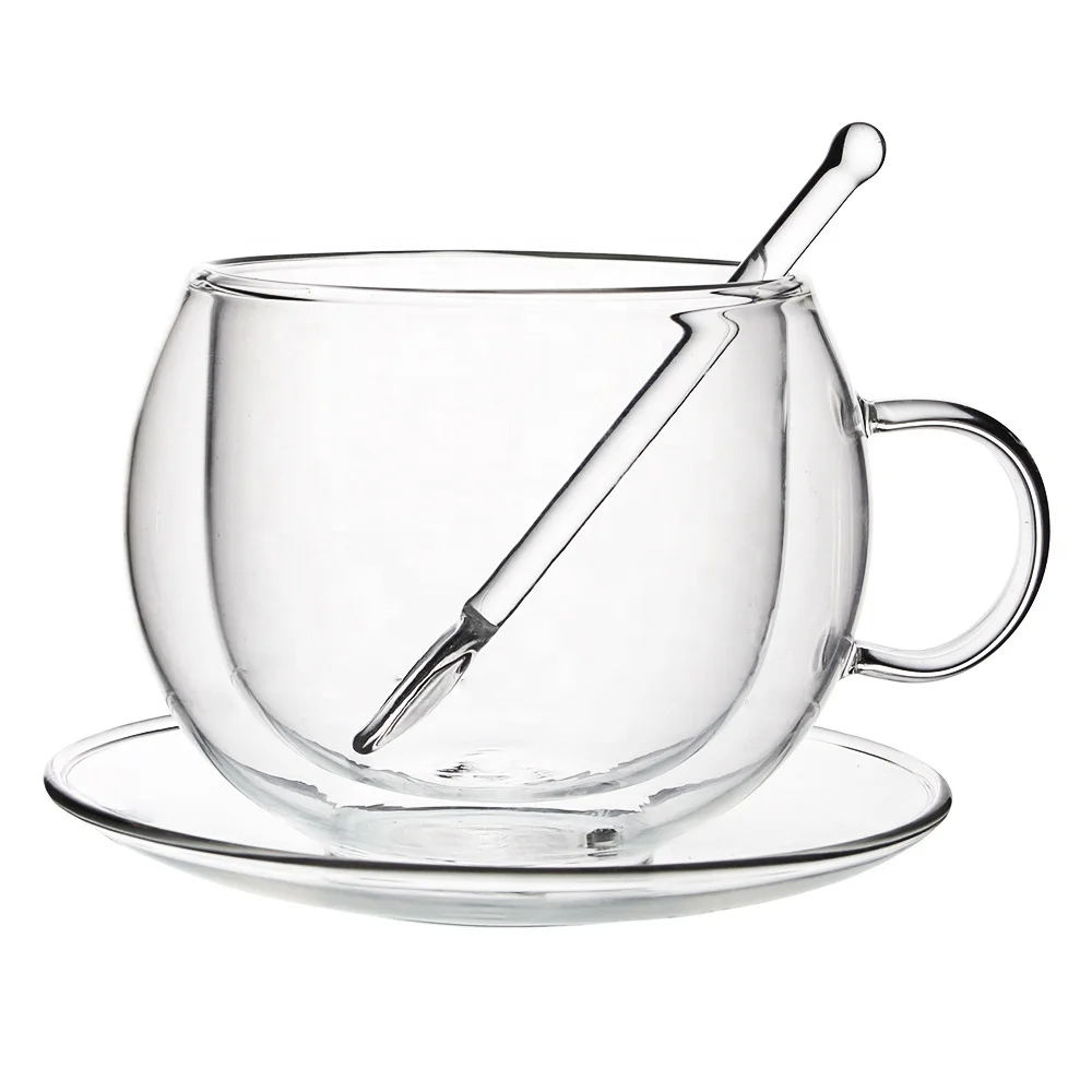 Custom Logo Clear Heat Cold Resistant Borosilicate Glass Insulated Double Walled Glass Coffee Cup Mug With Handle