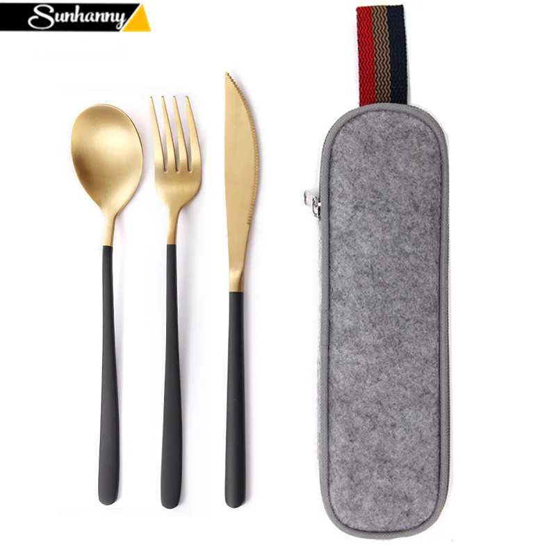 Dinnerware Set Travel Cutlery Set Camping Flatware Reusable Utensils Set with Spoon Fork Chopsticks Straw and Portable Case