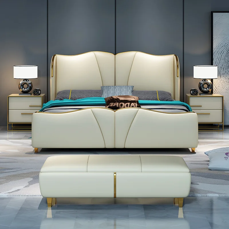 high quality solid wood bed design Hilton 5 star modern hotel Blue queen leather up-holstered beds furniture sets king size bed
