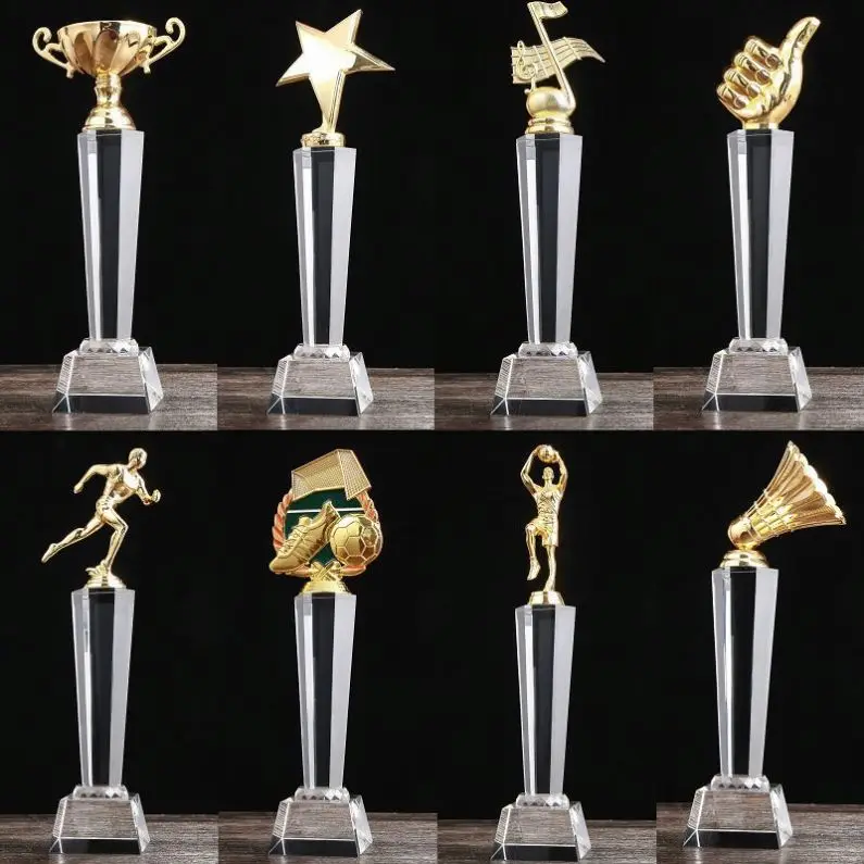 High-end crystal trophy annual meeting Awards sports competition metal resin solid wood trophy customization wholesale