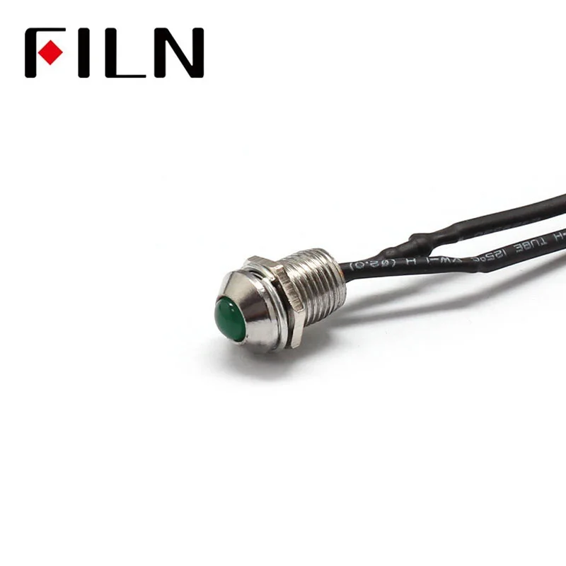 FILN 8MM 220V Yellow Green Kitchen Equipment Metal Led Indicator Lights Screw Terminal With Wire Leading