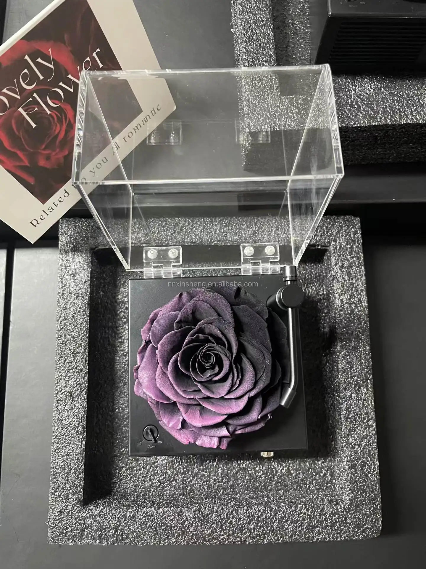 wholesale preserved rose music box gift crystal ball flower music box phonograph christmas rose music box