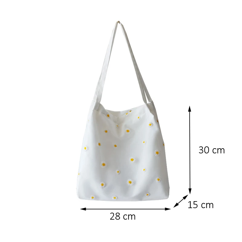 Custom casual floral tote bag embroidered lace daisy canvas fashion bags for ladies girls