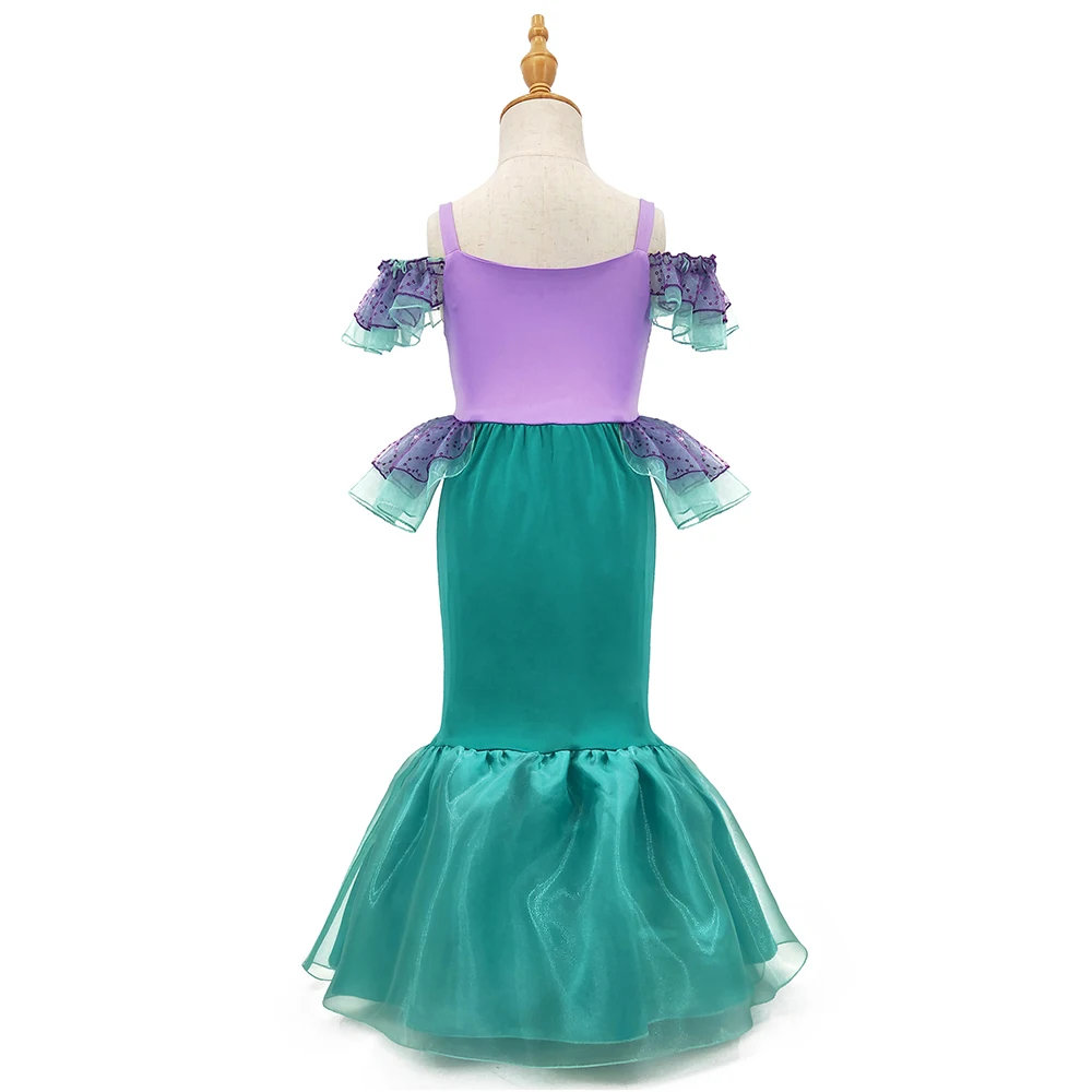 Halloween Infant Girls Princess Ariel Dress Little Mermaid Costume Baby Green Ruffle Cute Frocks Fancy Ariel Dress for Children