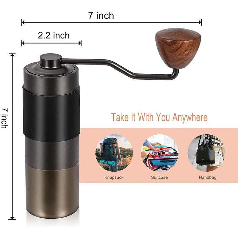 Kingze Stainless Steel Burr Coffee Mills Adjustable Coarseness Espresso Manual Coffee Grinder