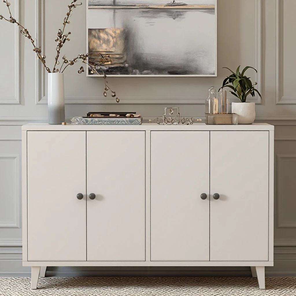 HANYEE 4-Door Wood Sideboard Buffet Cabinet MDF Kitchen & Living Room Storage Console Table for Bedroom Use