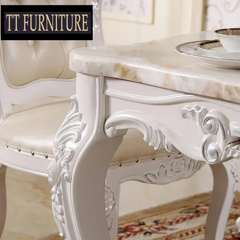 Antique Style Italian Dining Table, 100% Solid Wood Italy Style Luxury Dining Table Set xhczc003