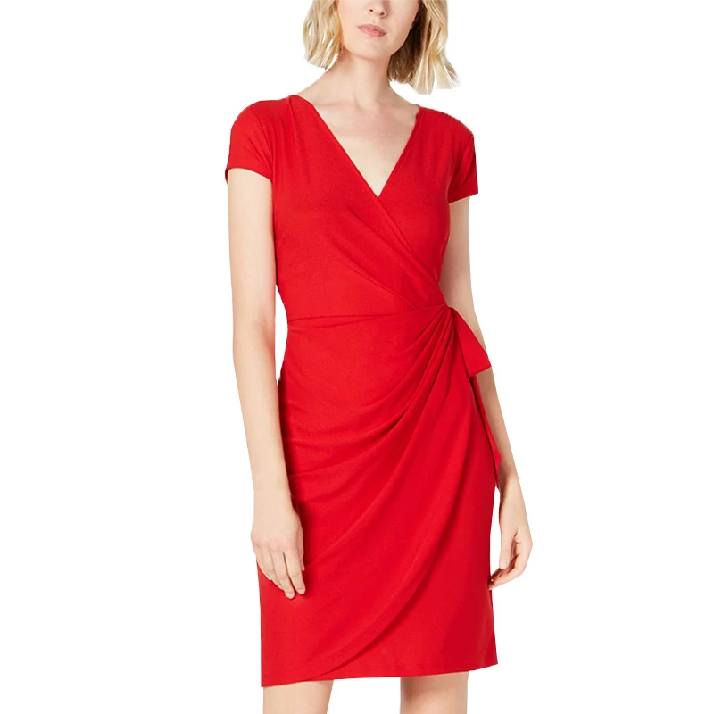 High quality custom ladies clothing wrap mini fit ladies fashion sexy club short sleeve tight dress ladies clothing