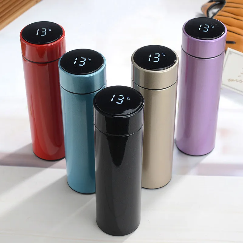 500 Ml  Custom logo Thermal Vacuum  Flasks Bpa Free Private Label Reusable Temperature Water Bottle  With led Display Lid