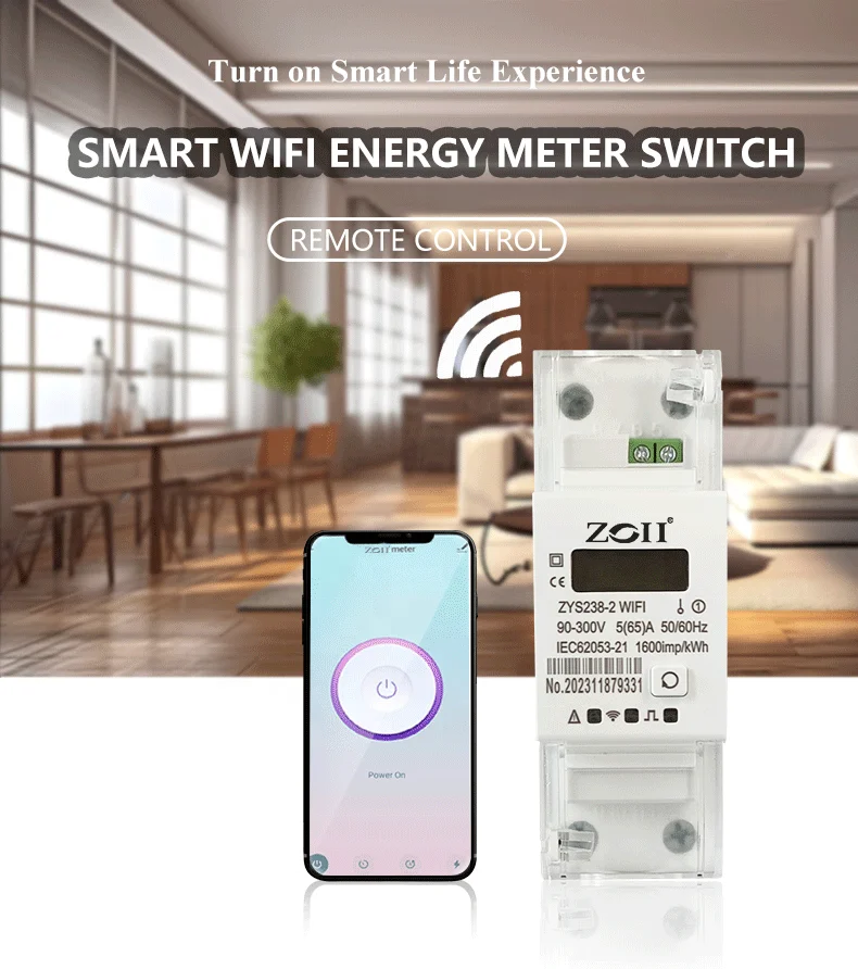 ZOII Electric OEM Tuya 5(60)A 110V 230V Single phase Din rail  WIFI smart energy meter Digital Electricity Meter TImer