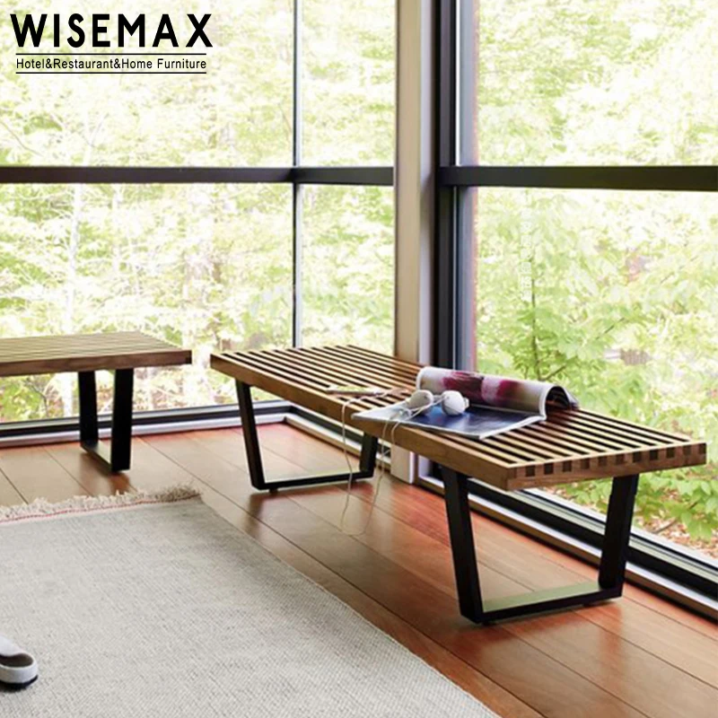 WISEMAX FURNITURE Classical living room furniture low height walnut wooden stool long bench chair for home bedroom