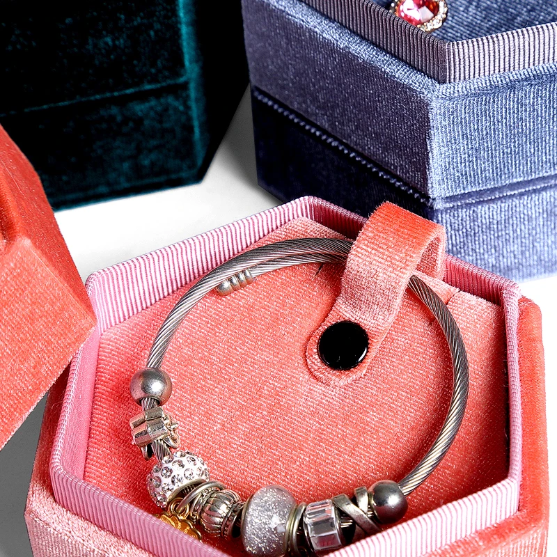 
Custom velvet hexagon assorted jewelry box gift packaging velvet ring necklace pendant earring box 