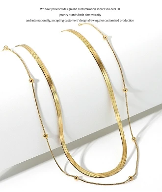 Euro America Unisex Double-Layered Stainless Steel Necklace Gold Plated Vintage Style Link Chain for Gift Jewelry for Women