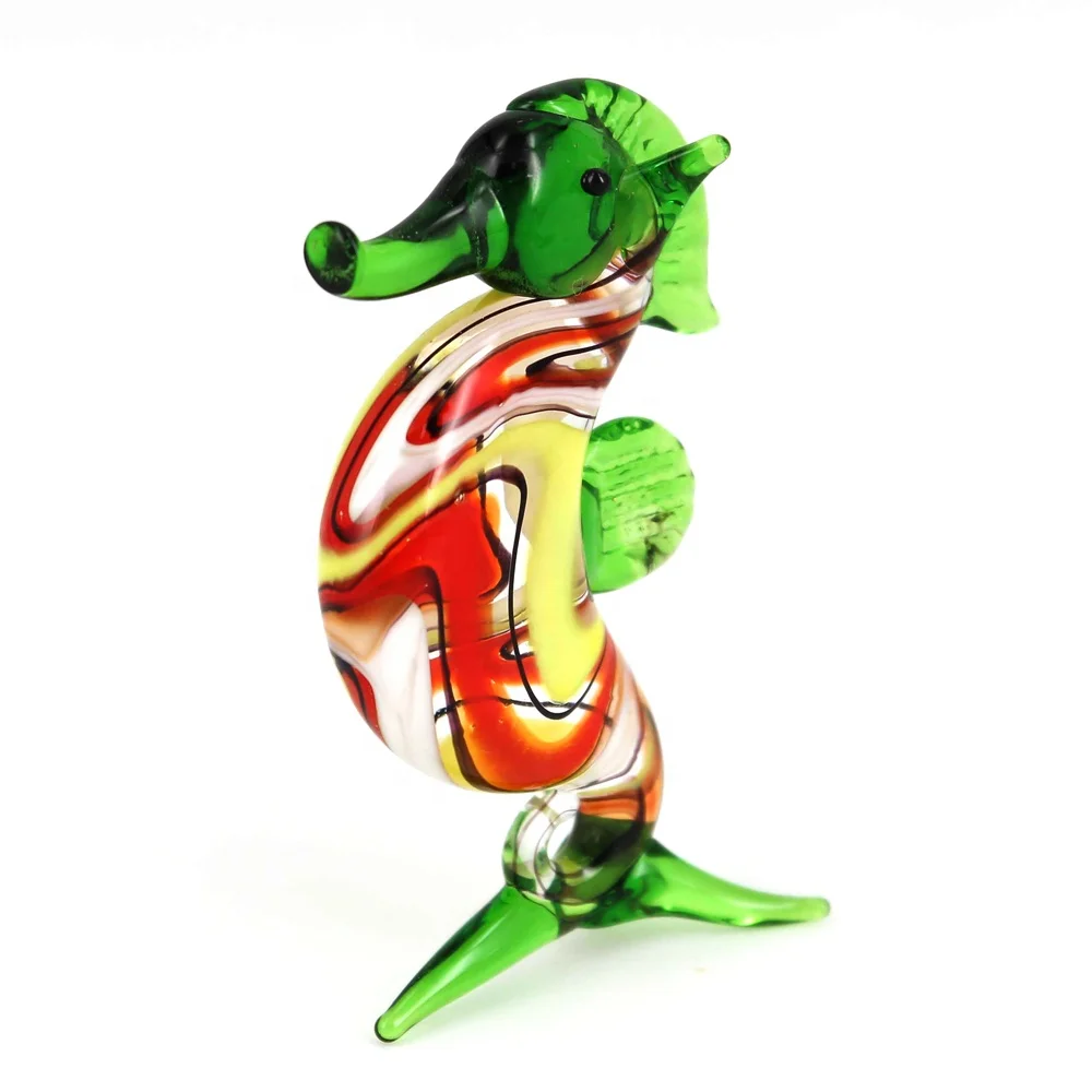 Murano Lampwork Blue and Green Art Glass Sea horse Fish Figurines