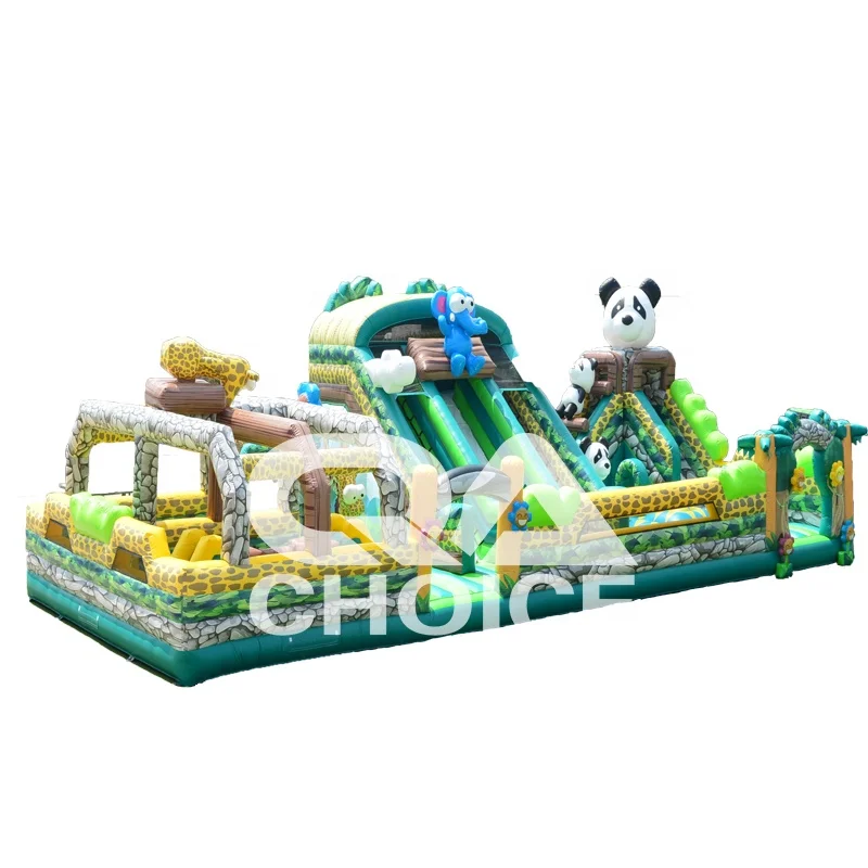 Sports Jungle Adventure Challenge Indoor Outdoor Children Inflatable Playground Inflatable Animals Panda Theme Park For Sale