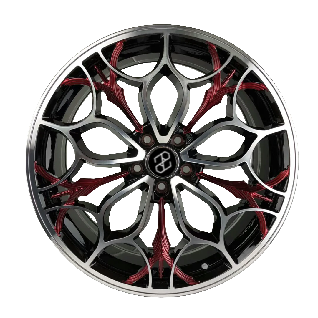 PENGZHEN One Piece Chromatography Red and Black Mesh Spokes 5x112 19 inch Forged  Alloy Wheels Rims For Audi Rs3