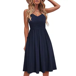 2022 New Arrivals Casual Dresses Ladies Halter Dress Summer Beach Dress With Pockets A Line Spaghetti Strap Women Sundresses