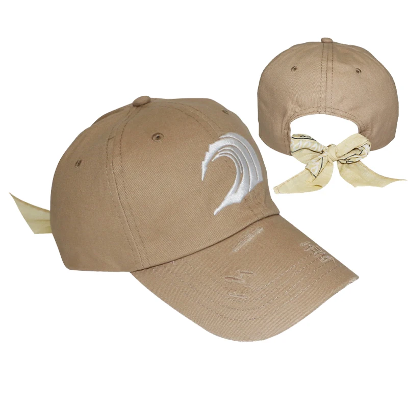 Custom Unique Design Cotton Baseball Cap Hat with Bowknot Band Cool 3D Embroidery Kerchief Band and Back Closure