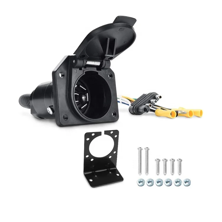 4 Wire Flat to 7 Way RV Trailer Light Plug Wire Harness Converter Adapter for Car Truck Trailer Hitch with Mounting Bracket