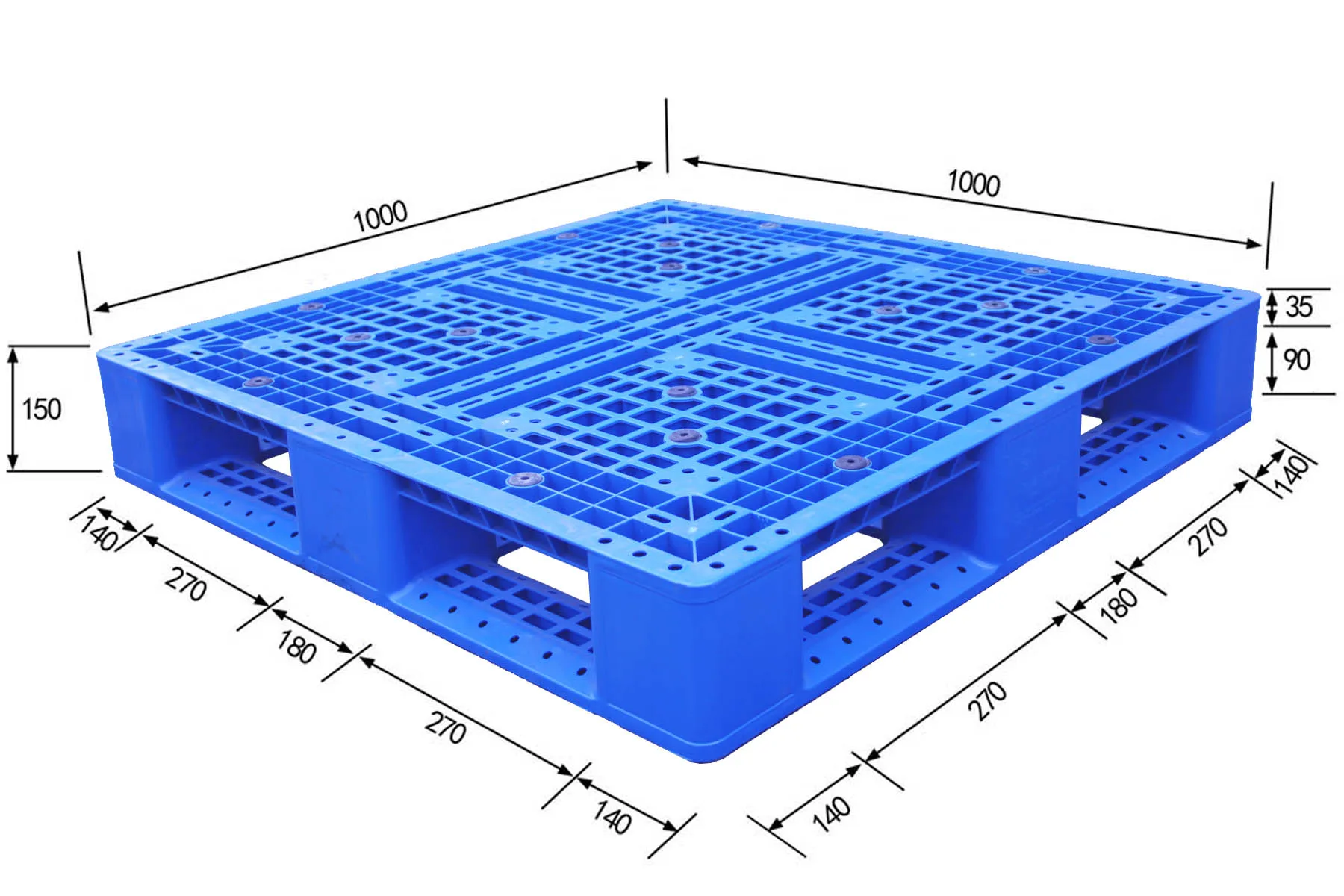 1100*1100*150 Warehouse Industrial Heavy Duty ISO Plastic Pallet for Storage