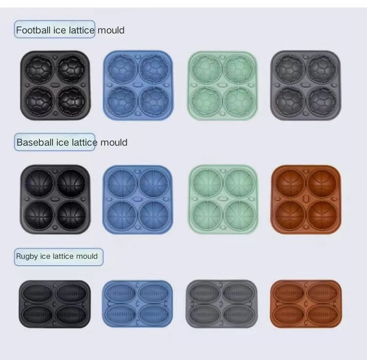 Hot selling Whiskey 3D Football Ice Ball 4 Cavity Silicone Ice Lattice Maker Rugby basketball Silicone Ice Mold