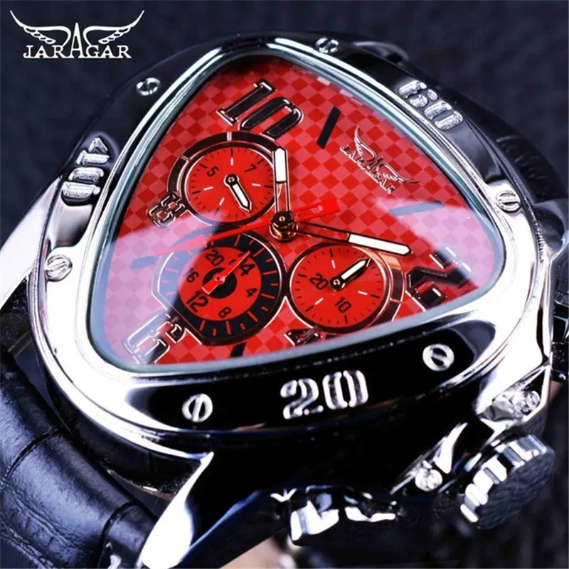 Jaragar Men Watch Red Triangle Big Dial Luxury Famous Brand Watches Waterproof Men Clock Stainless Steel Wristwatch