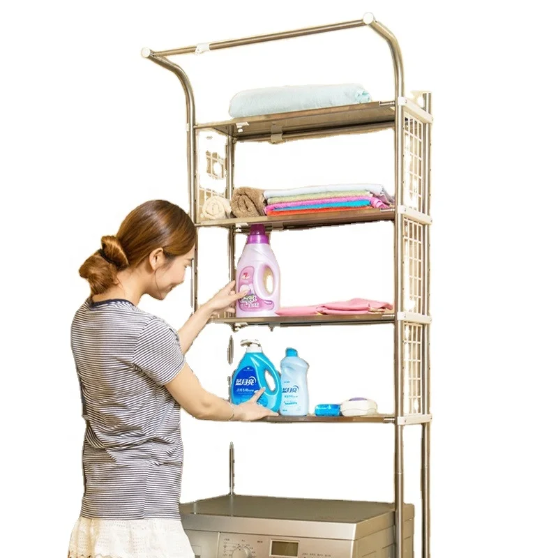 4 tier 3 tier floor standing  bathroom toilet washer stainless steel storage shelf rack