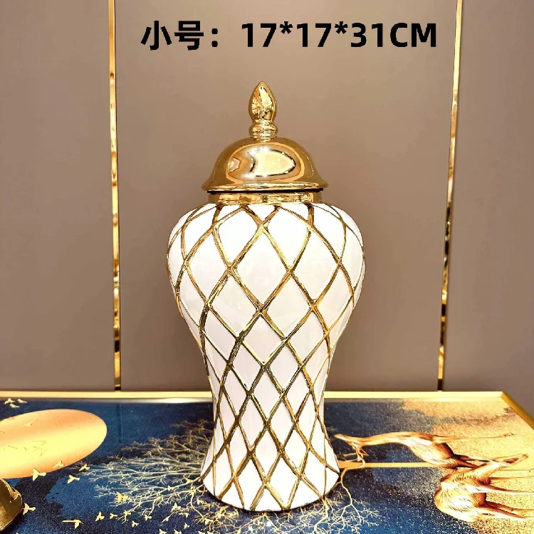 In StockModern Home Decor Electroplating Temple Jar Ceramic European Porcelain Vase Light Luxury Helloween Glitter Stone Vase