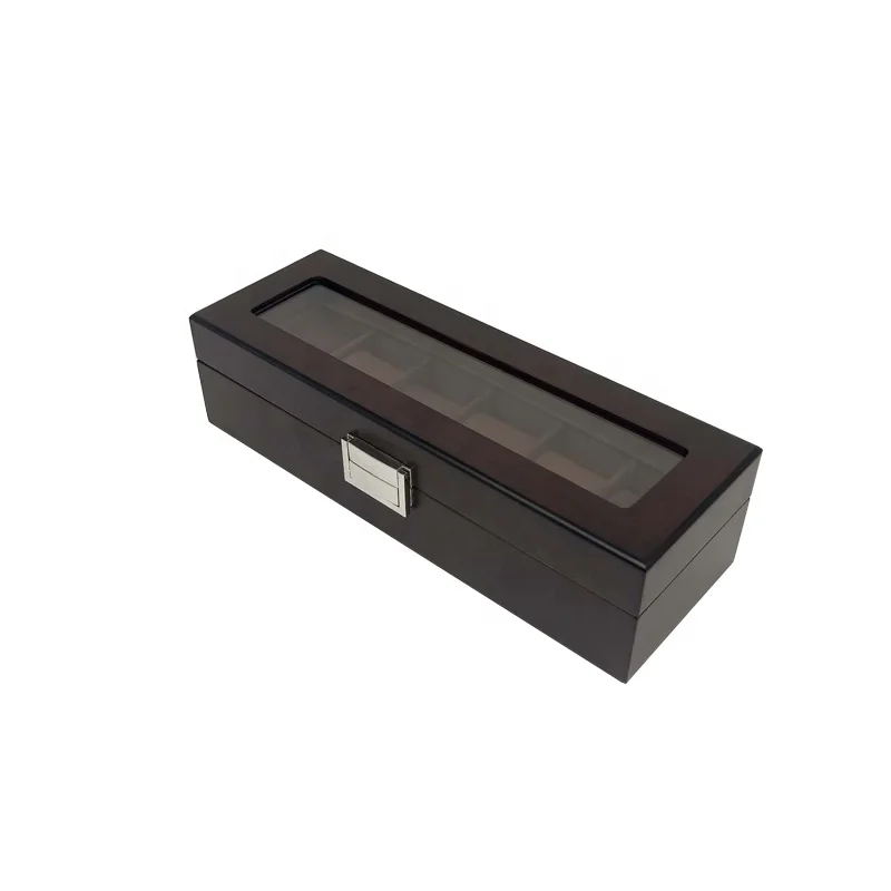 Direct sale jewelry storage case brown wooden watch box with 6 slots