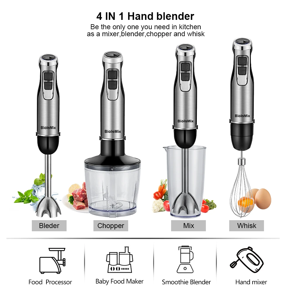 1200W High Performance 4 in 1 Household Hand Blender Set Electric Adjustable Speeds Multiple Accessories