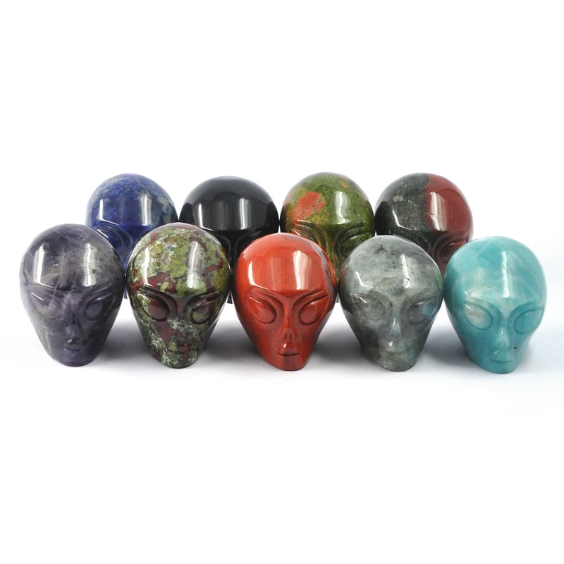 High Quality Natural Crystal Carving Alien Healing Stone Amethyst Skulls Alien Crafts For Home Decoration