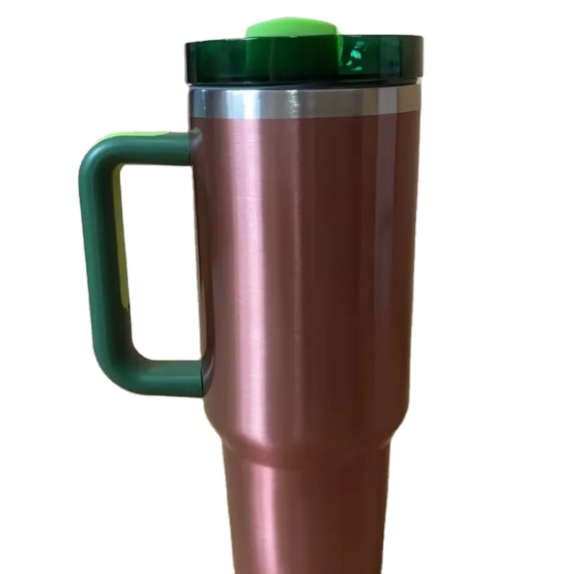 Watermelon Moonshine H2.0 Double Wall Stainless Steel Adventure Tumbler Vacuum 40oz Rose Gold Cup With Handle and straw