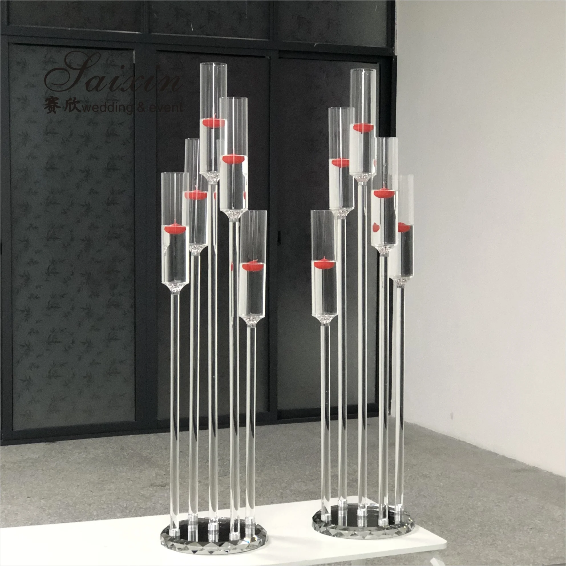 Элегантный свадебный центральный элемент высокий 5 рук длинный стержень плавающий подсвечник